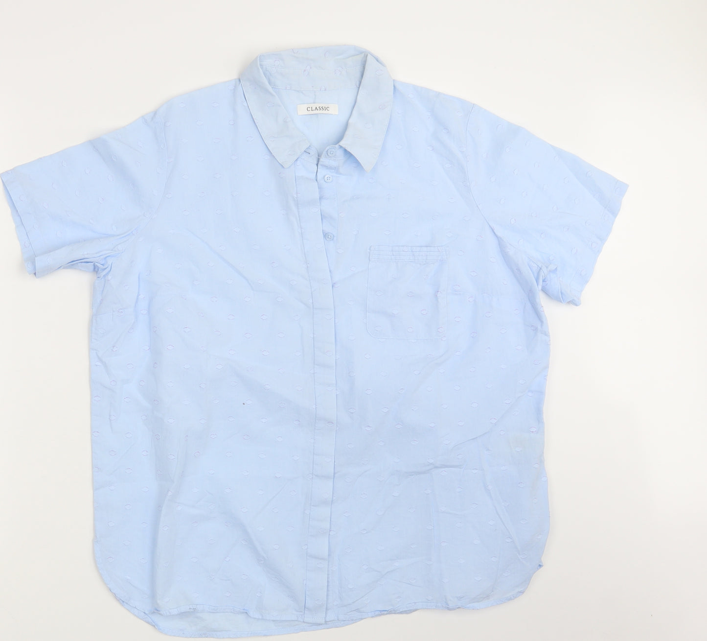M&S Womens Blue Polka Dot  Basic Button-Up Size 18