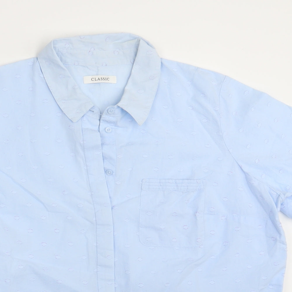 M&S Womens Blue Polka Dot  Basic Button-Up Size 18