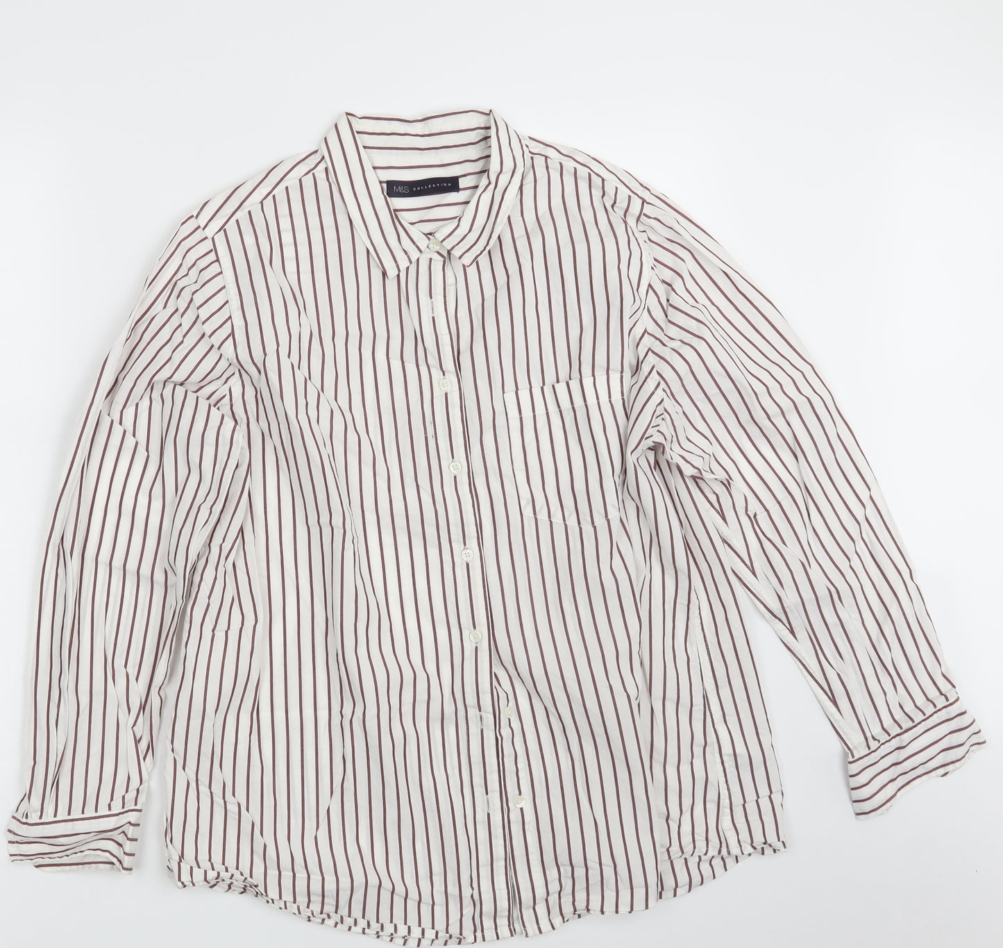 M&S Womens White Striped  Basic Button-Up Size 20