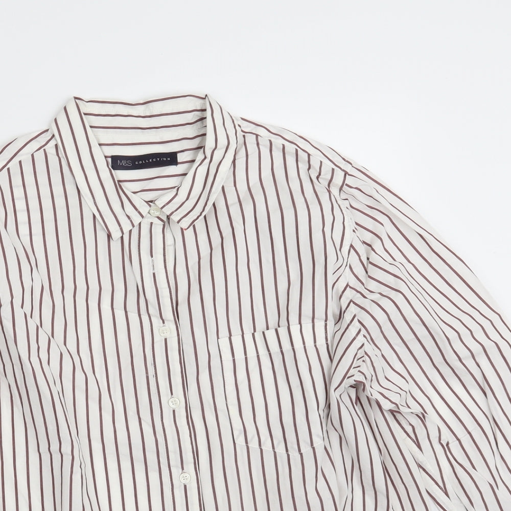 M&S Womens White Striped  Basic Button-Up Size 20