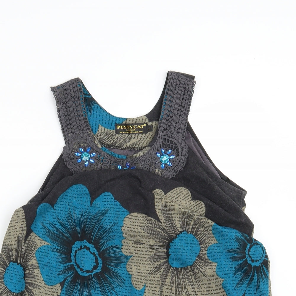 Pussycat London Womens Black Floral  T-Shirt Dress  Size L