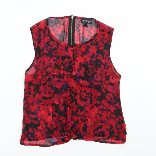 Topshop Womens Red Floral  Basic Blouse Size 8