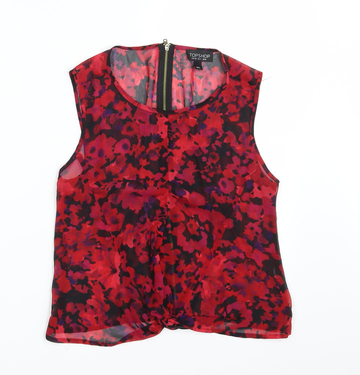 Topshop Womens Red Floral Basic Blouse Size 8