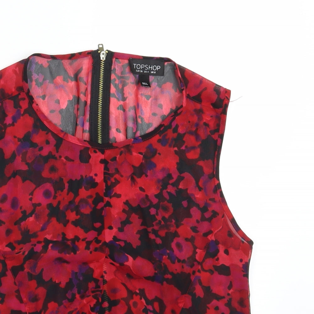 Topshop Womens Red Floral  Basic Blouse Size 8