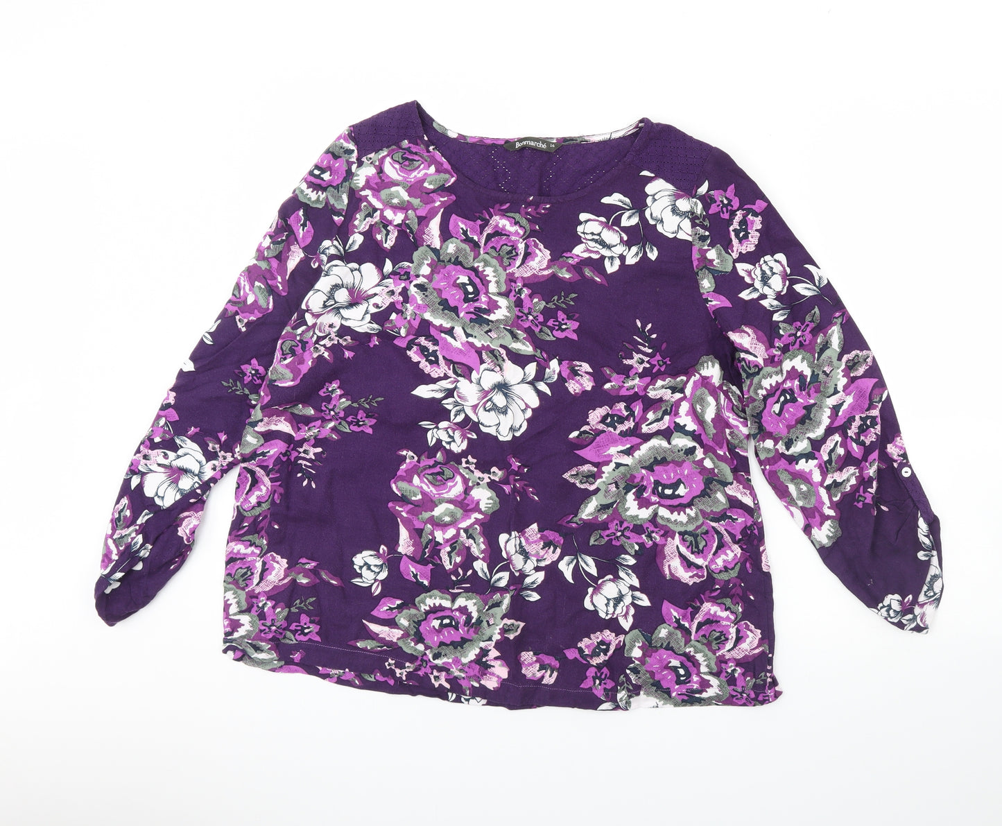 Bonmarche Womens Purple Floral  Basic Blouse Size 16