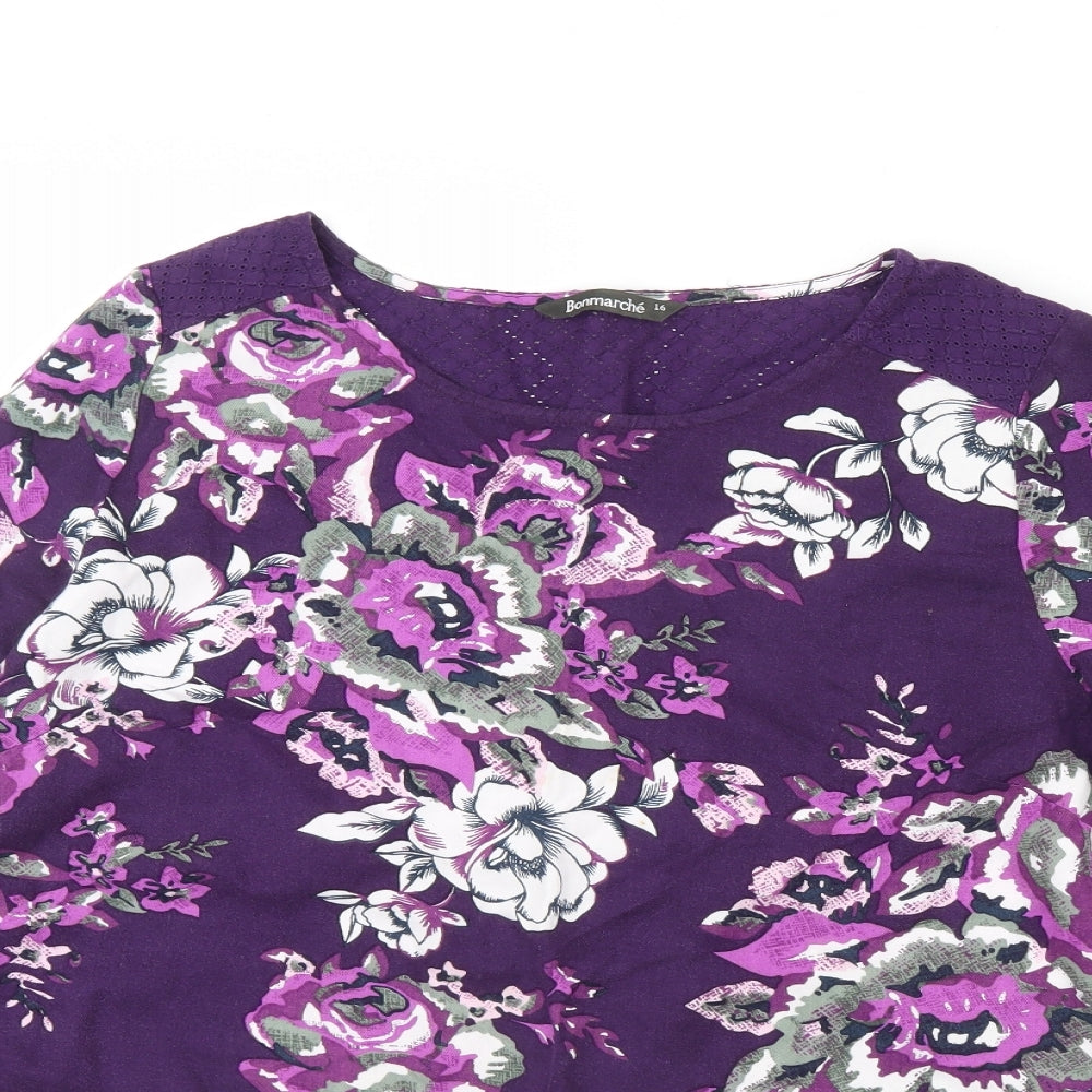 Bonmarche Womens Purple Floral  Basic Blouse Size 16