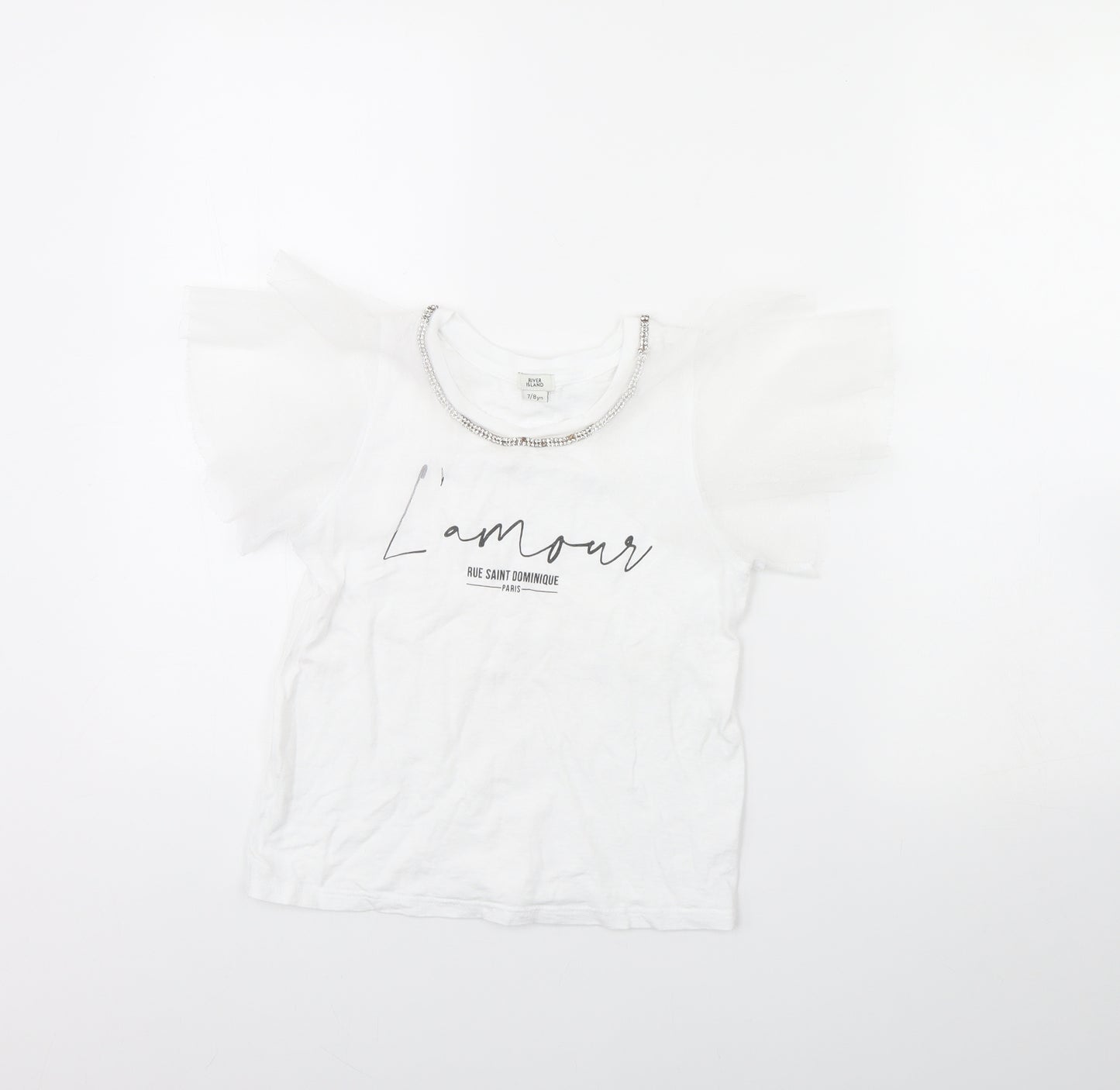 River Island Girls White   Basic T-Shirt Size 7 Years