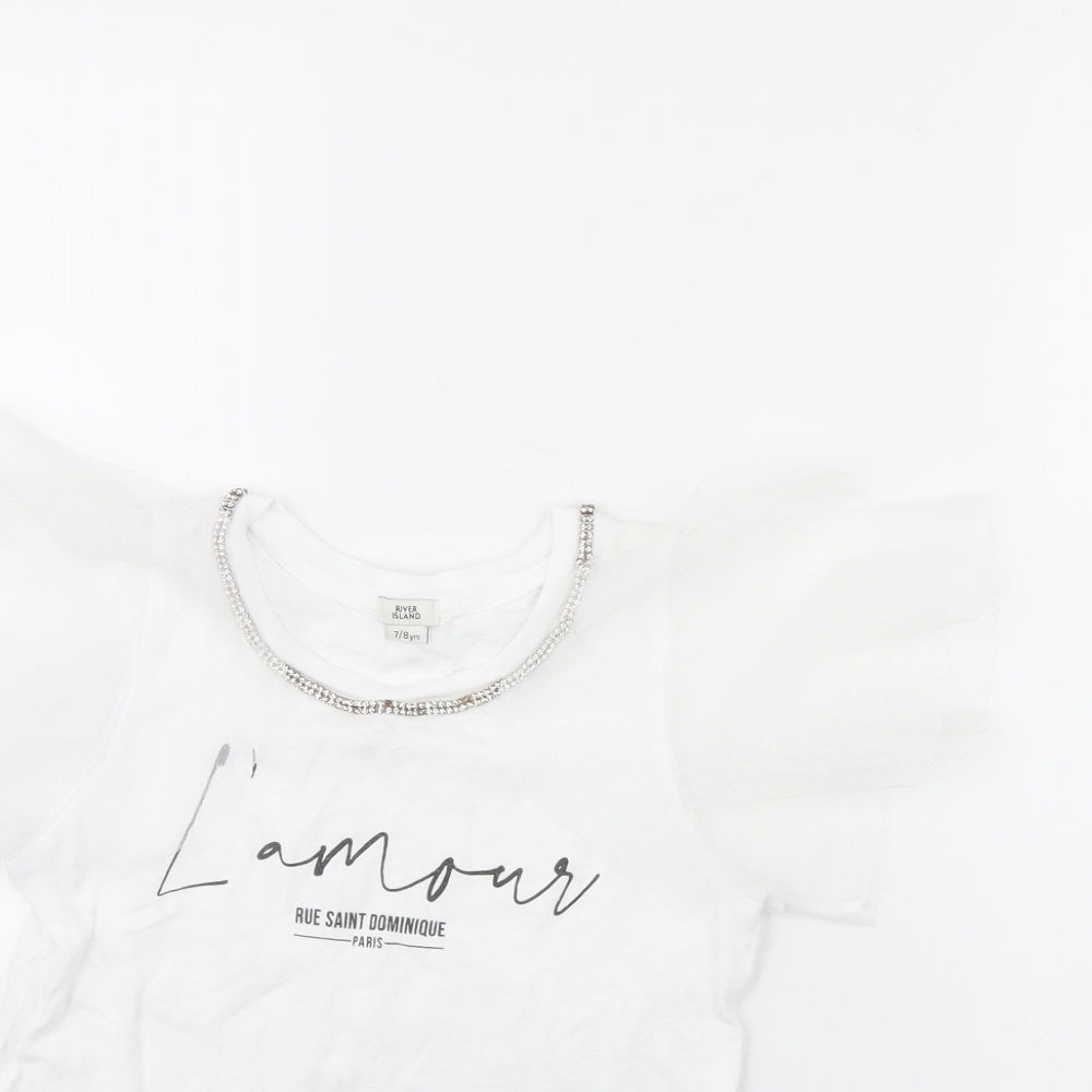 River Island Girls White   Basic T-Shirt Size 7 Years