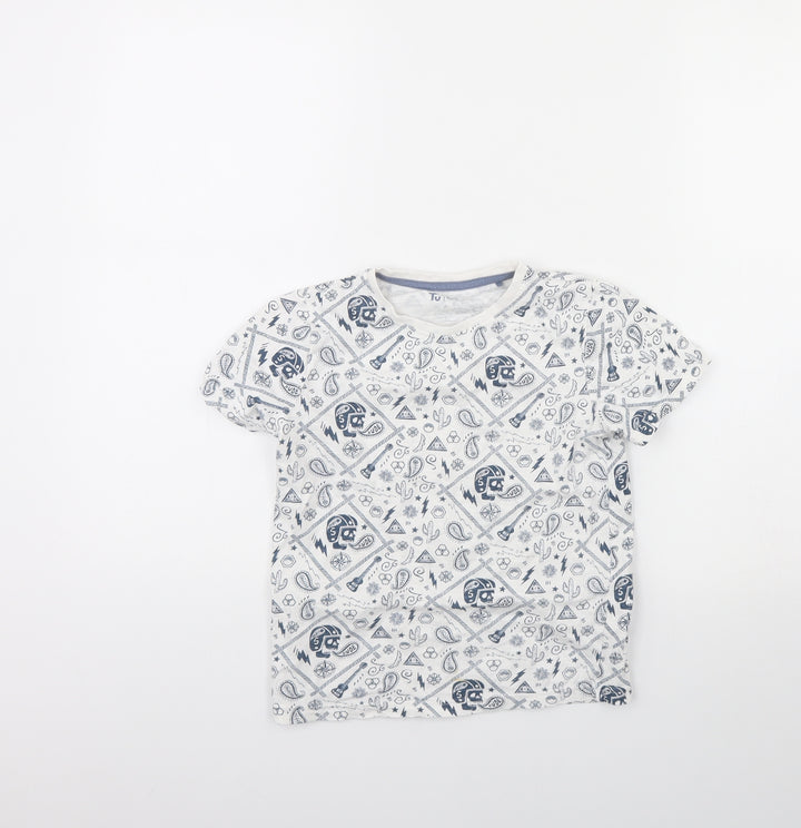 TU Boys White Spotted  Basic T-Shirt Size 7 Years