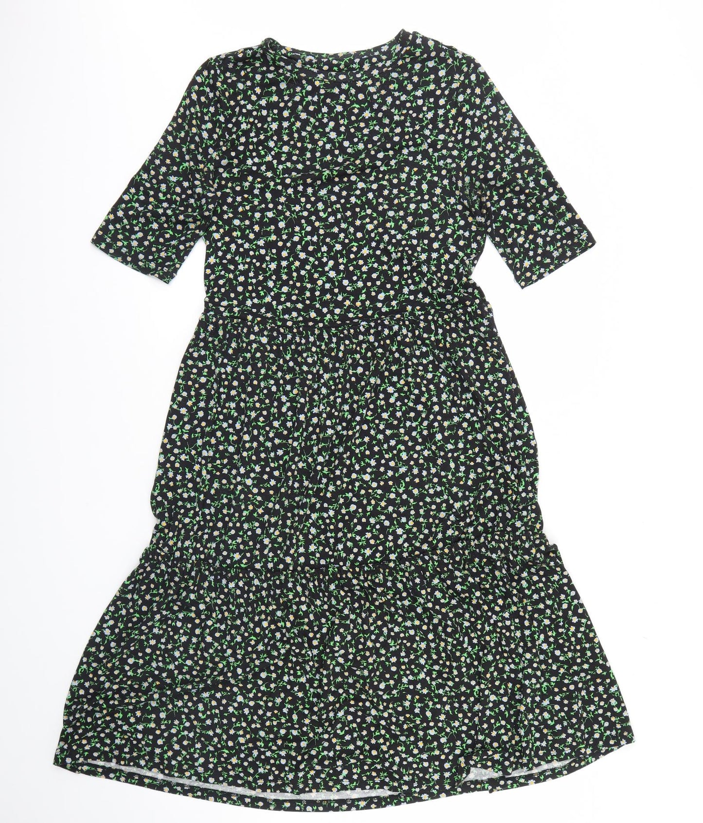 F&F Womens Black Floral  Fit & Flare  Size 6