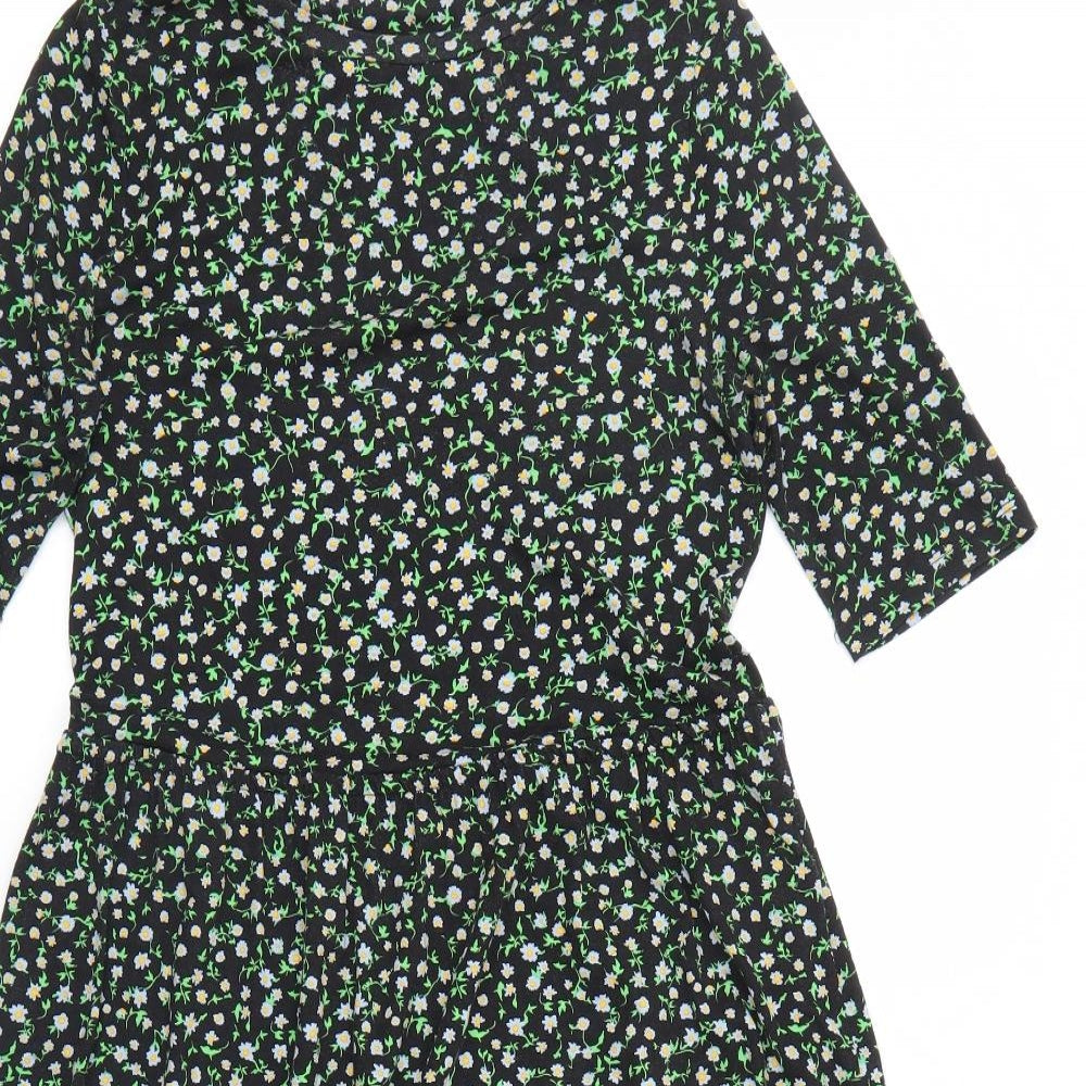 F&F Womens Black Floral  Fit & Flare  Size 6