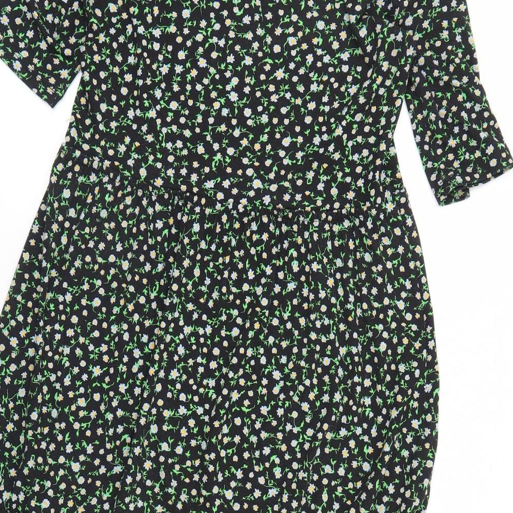 F&F Womens Black Floral  Fit & Flare  Size 6
