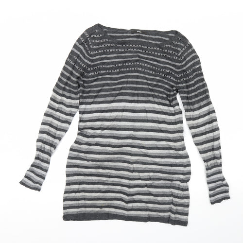 M&s Womens Grey Striped  Pullover Jumper Size 10