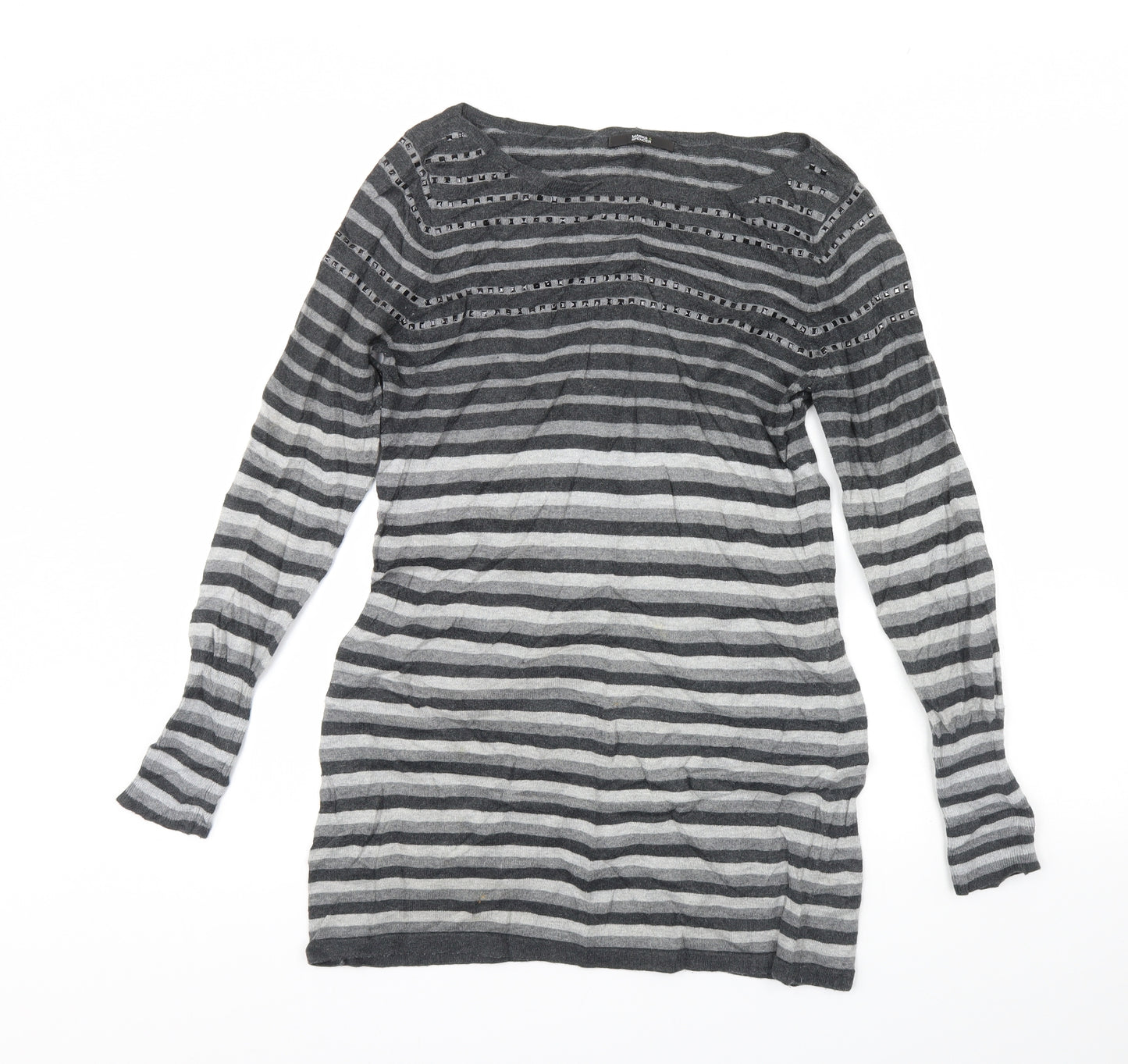 M&s Womens Grey Striped  Pullover Jumper Size 10
