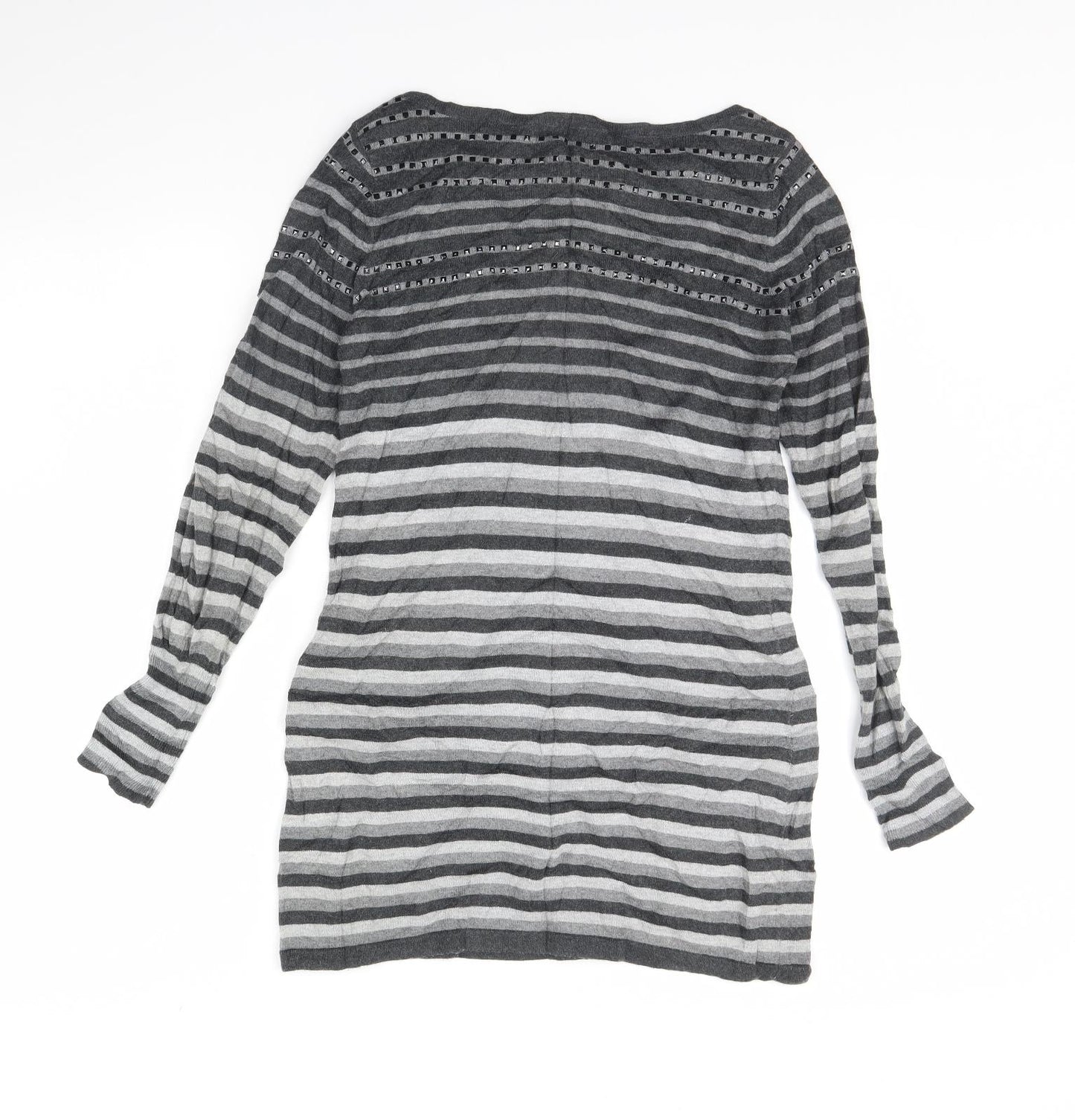 M&s Womens Grey Striped  Pullover Jumper Size 10