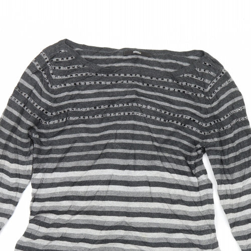 M&s Womens Grey Striped  Pullover Jumper Size 10
