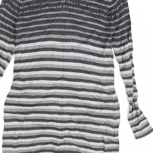 M&s Womens Grey Striped  Pullover Jumper Size 10