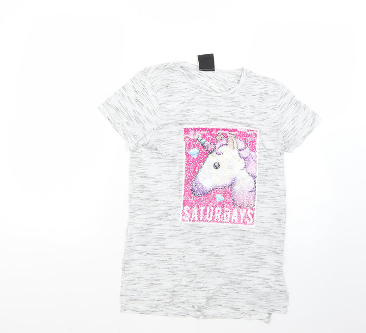 yd Girls Grey   Basic T-Shirt Size 12-13 Years