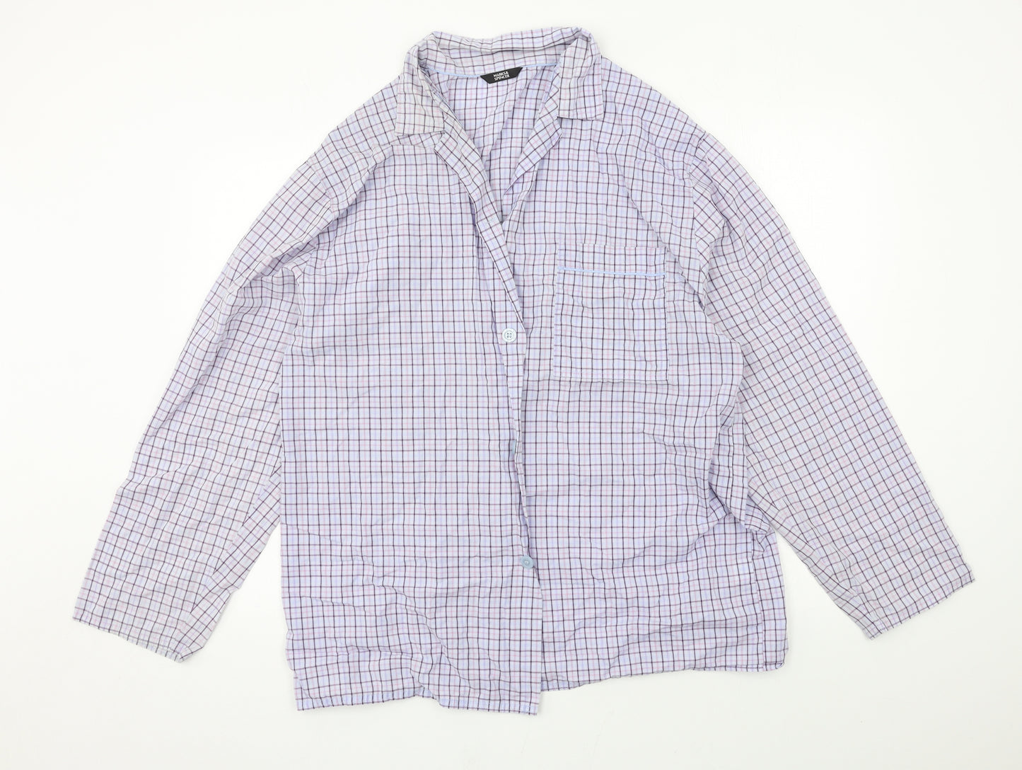 Marks and Spencer Womens Blue Plaid  Top Pyjama Top Size L