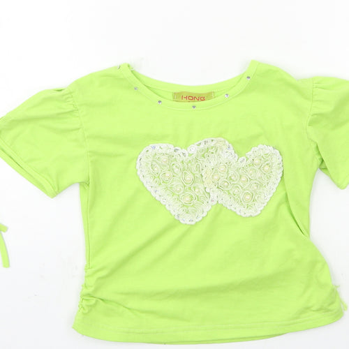 Hong Girls Green  Jersey Basic T-Shirt Size 8 Years  - hearts