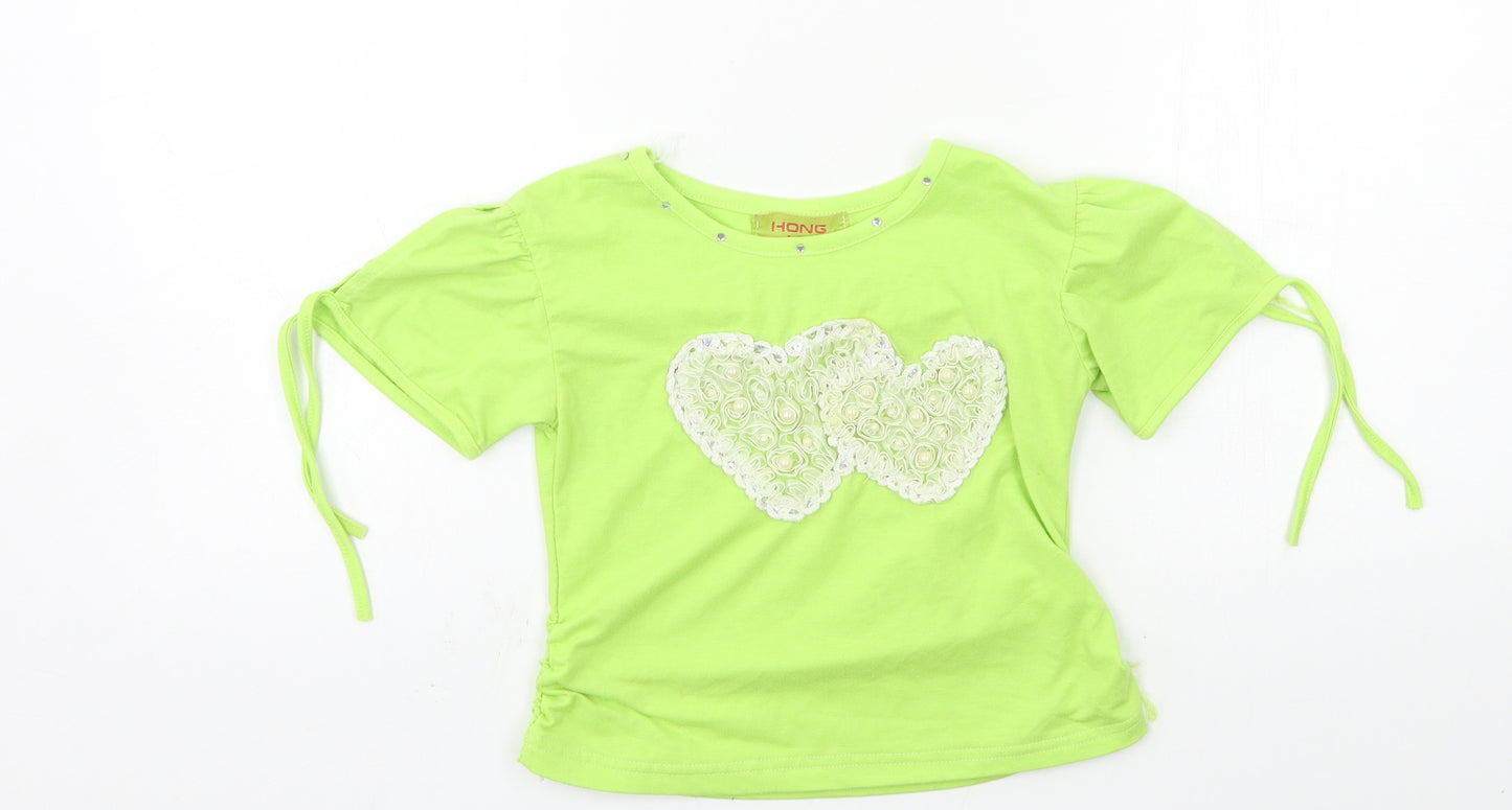 Hong Girls Green  Jersey Basic T-Shirt Size 8 Years  - hearts