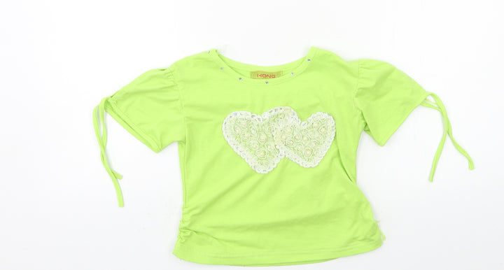 Hong Girls Green  Jersey Basic T-Shirt Size 8 Years  - hearts