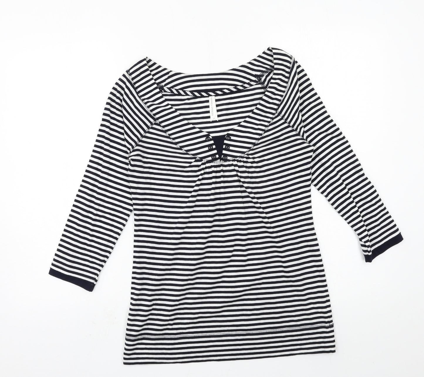 Marks and Spencer Womens Black Striped Jersey Basic T-Shirt Size 10