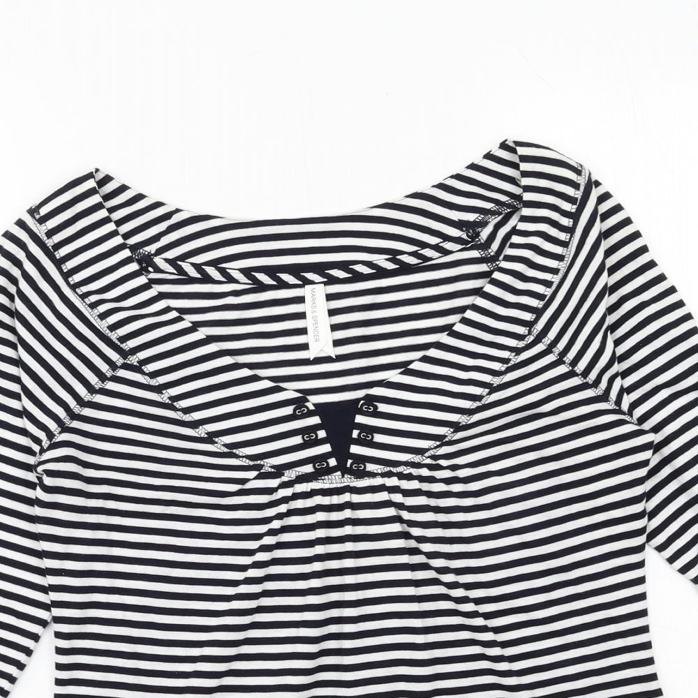 Marks and Spencer Womens Black Striped Jersey Basic T-Shirt Size 10