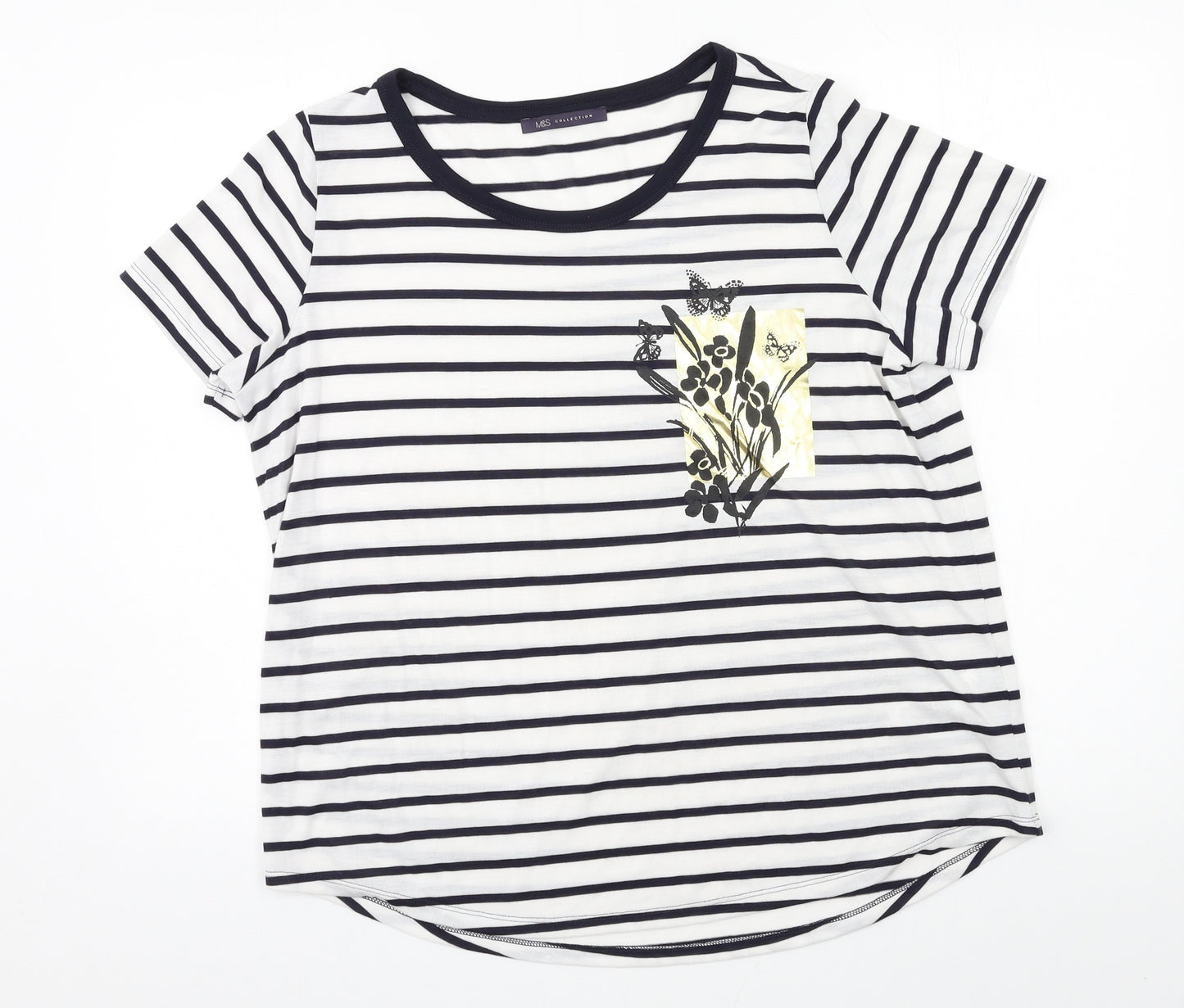 Marks and Spencer Womens White Striped Jersey Basic T-Shirt Size 16