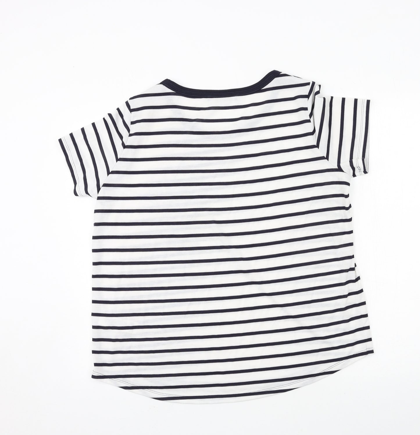Marks and Spencer Womens White Striped Jersey Basic T-Shirt Size 16