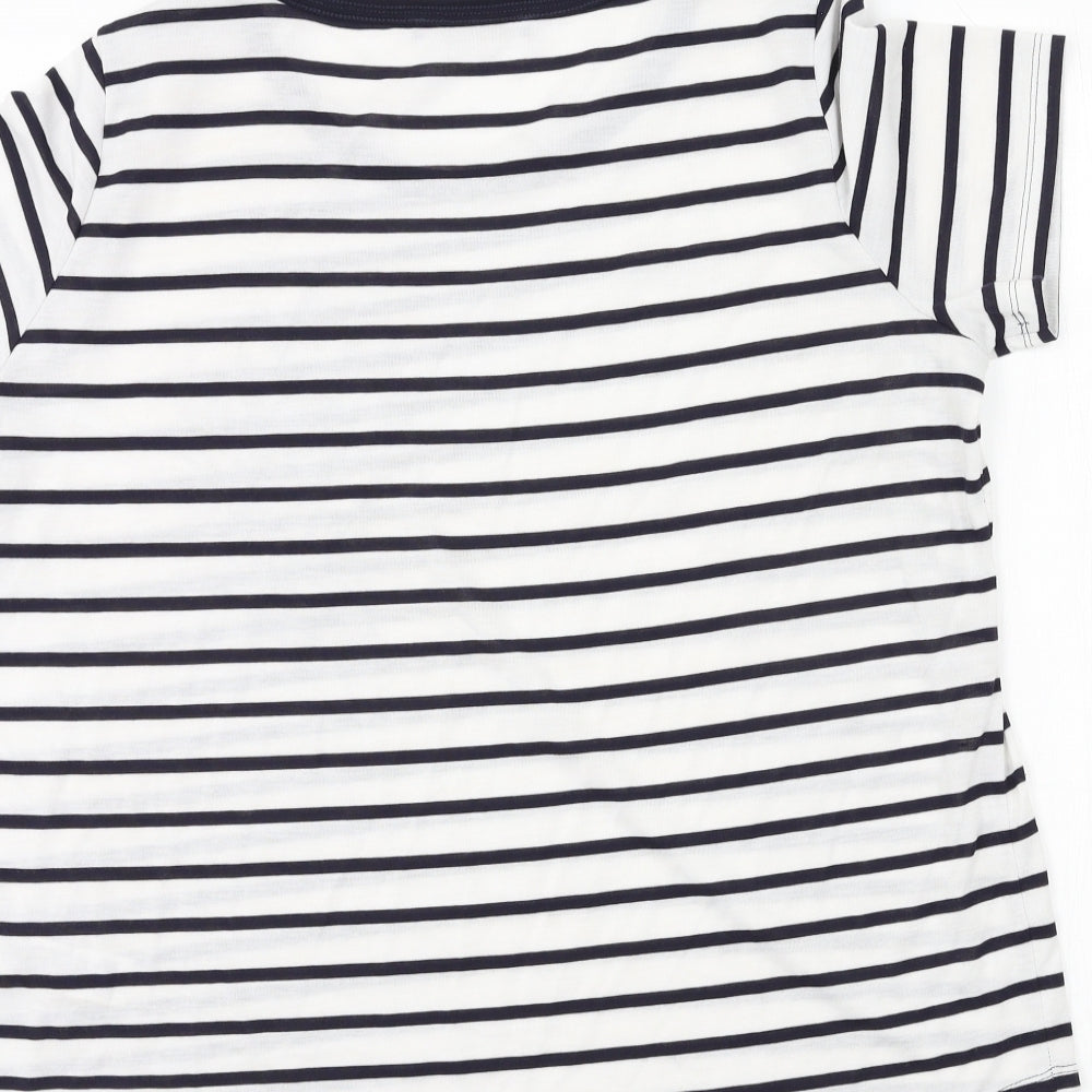 Marks and Spencer Womens White Striped Jersey Basic T-Shirt Size 16