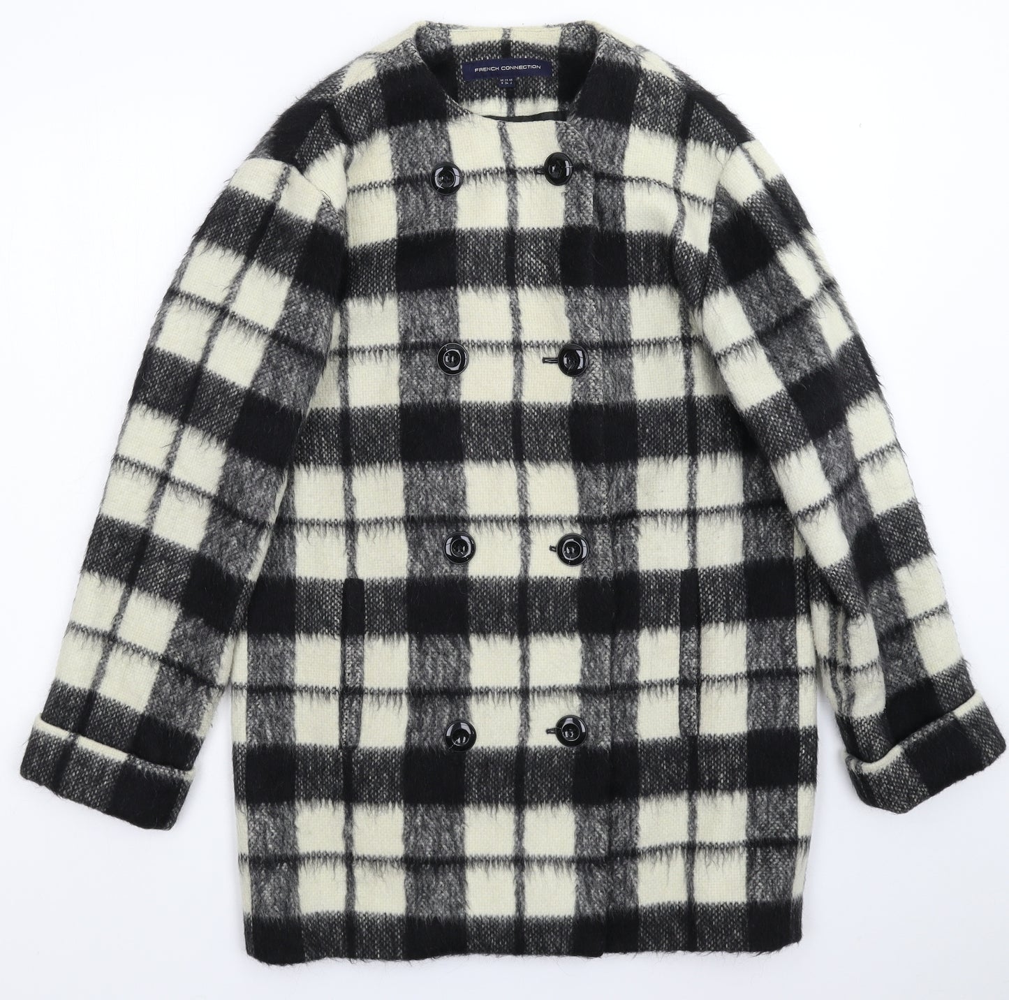 French Connection Womens Multicoloured Check Knit Jacket Coatigan Size 6
