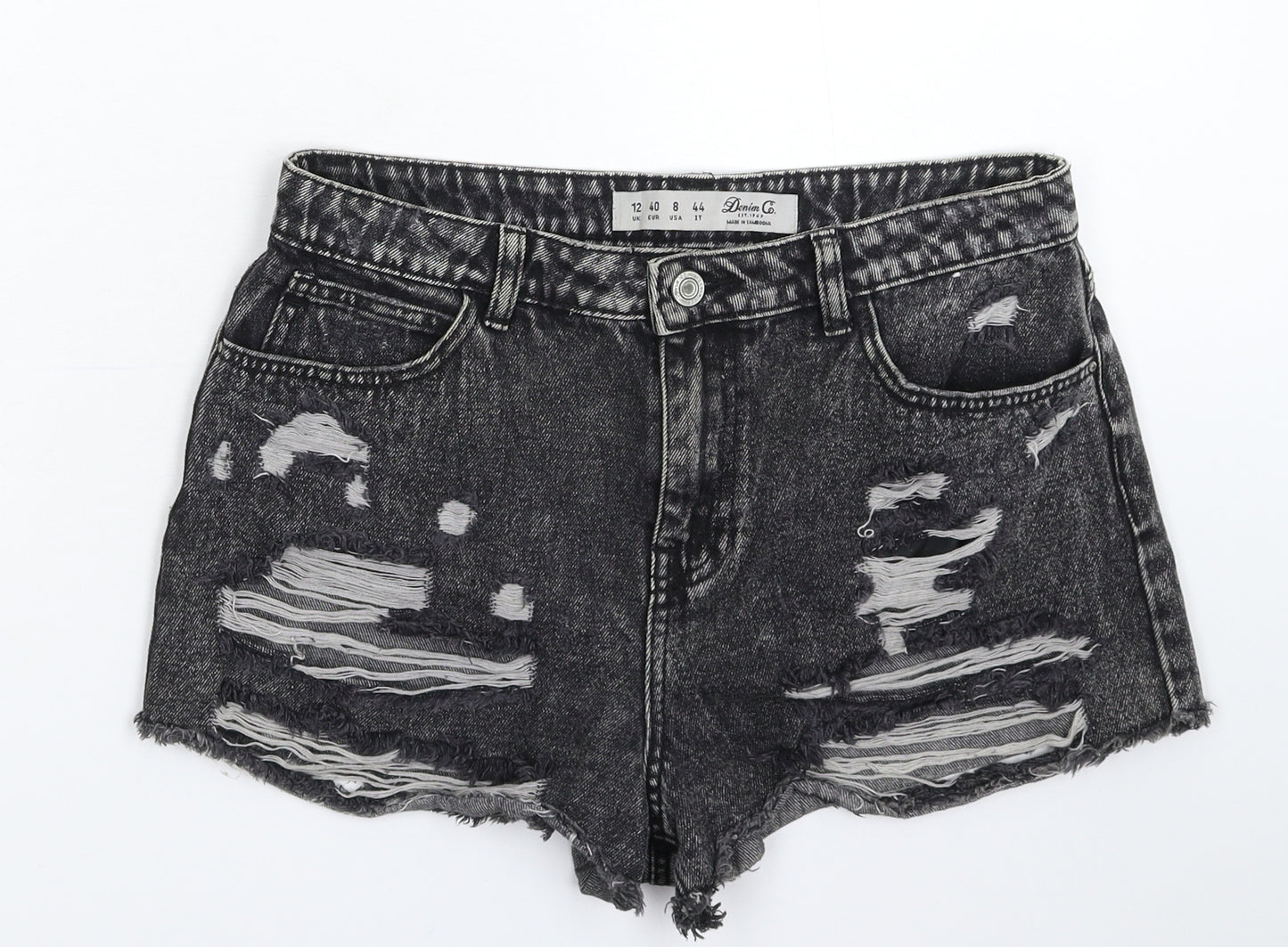 Denim & Co. Womens Grey  Denim Hot Pants Shorts Size 12 - Distressed