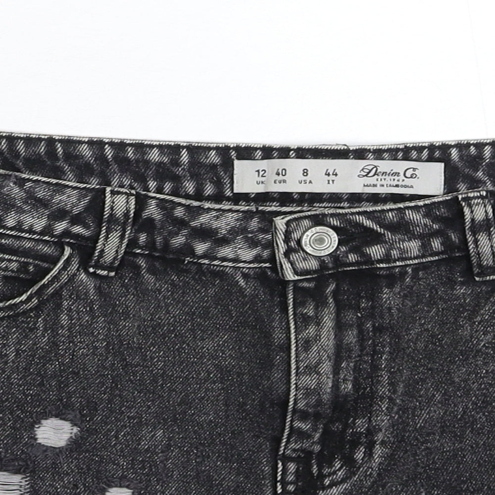Denim & Co. Womens Grey  Denim Hot Pants Shorts Size 12 - Distressed