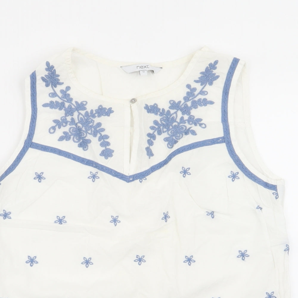 NEXT Womens White Floral  Basic Blouse Size 10