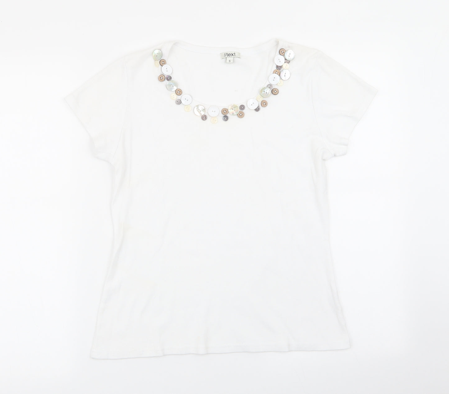 text Womens White   Basic T-Shirt Size S