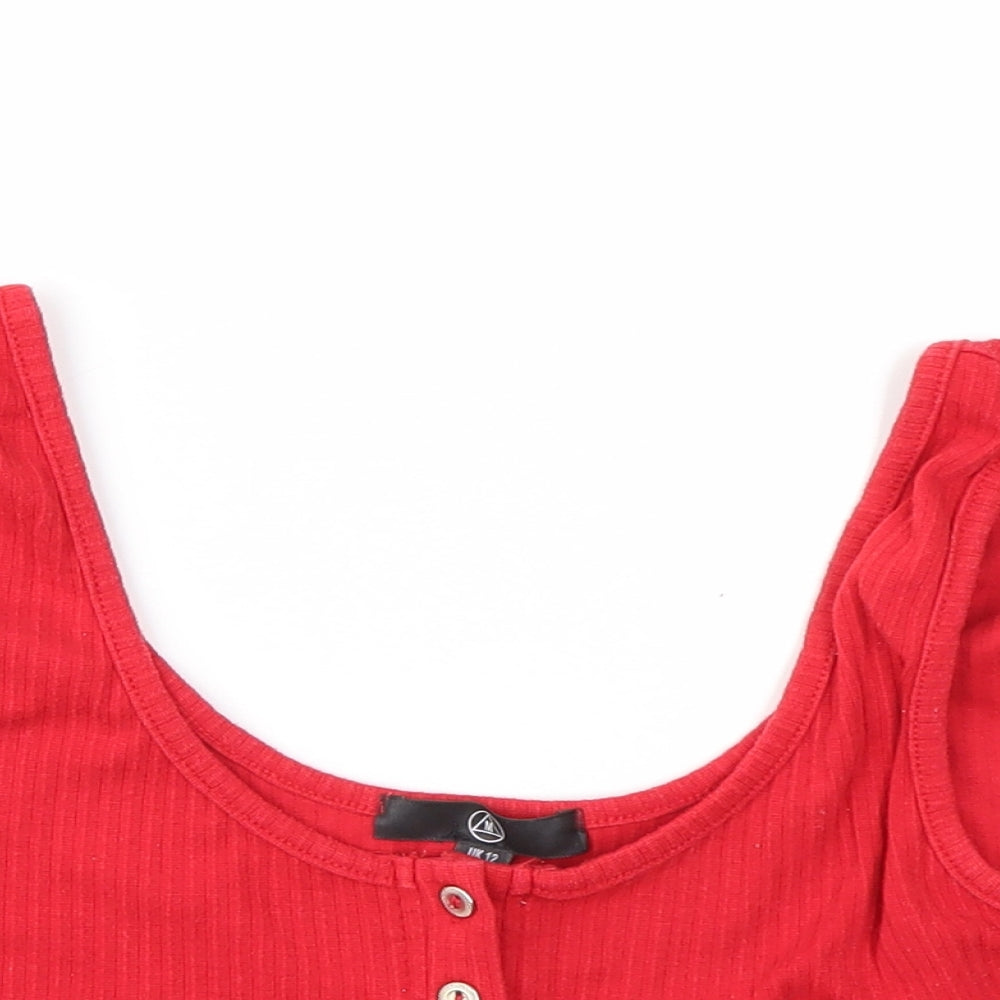 Missguided Womens Red Houndstooth  Basic T-Shirt Size 12