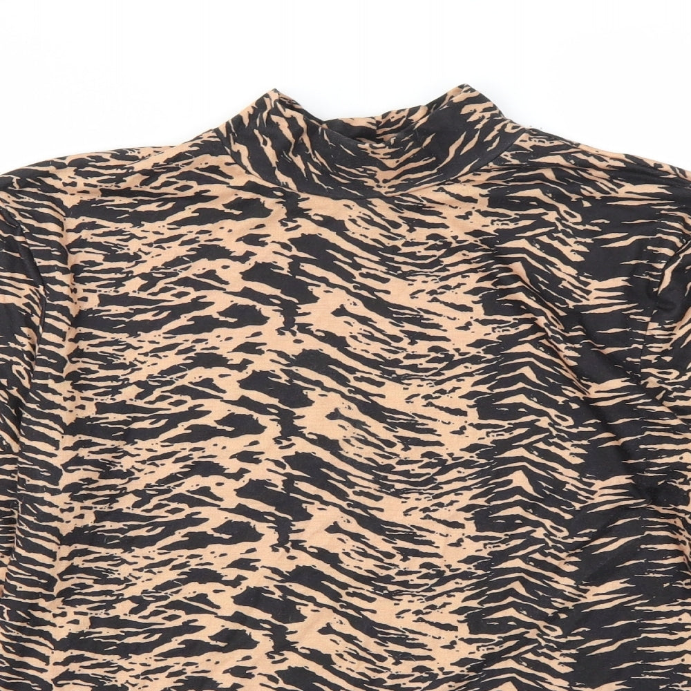 Papaya Womens Brown Geometric  Basic T-Shirt Size 16