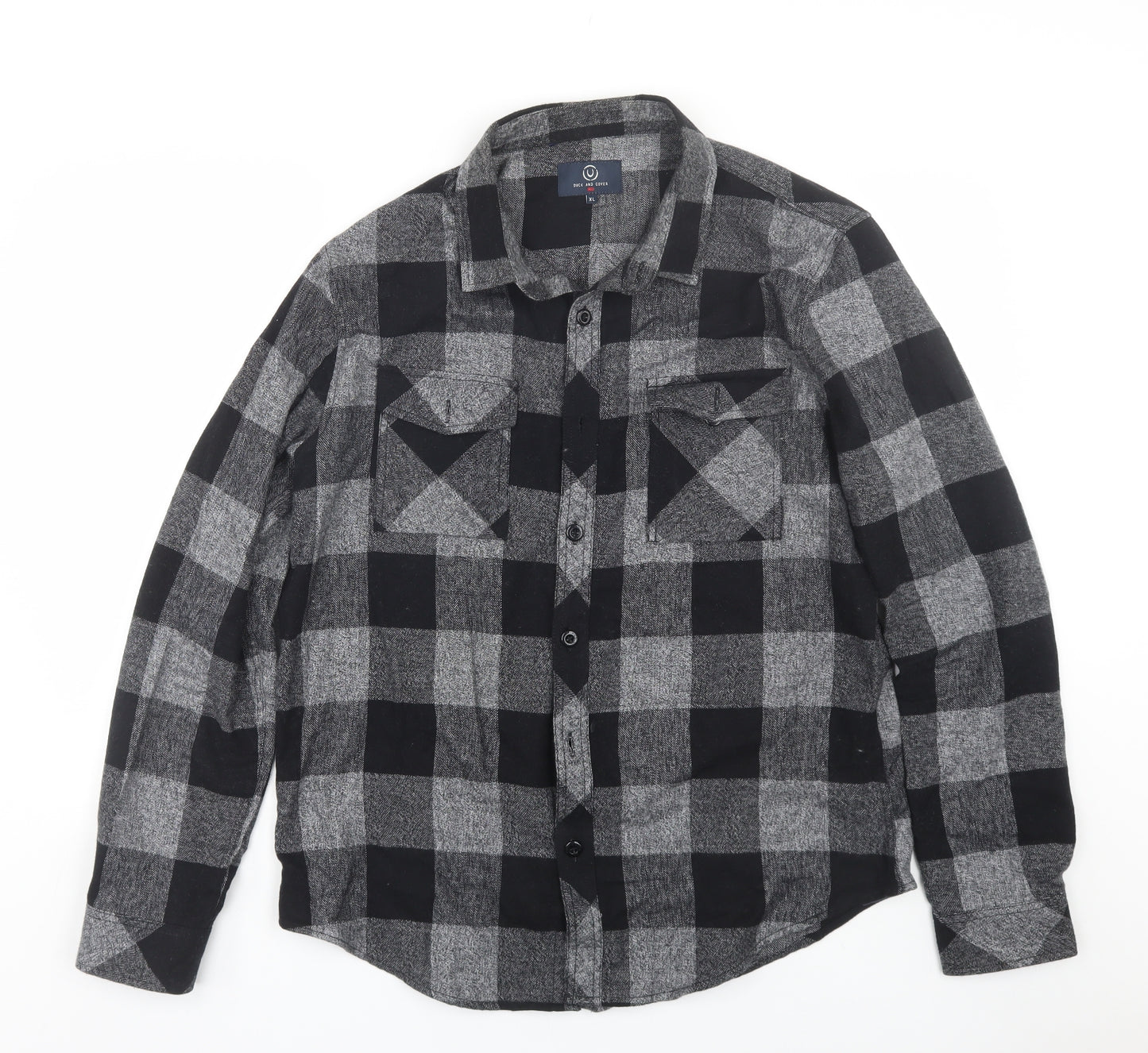 Duck & Cover Mens Black Plaid   Button-Up Size XL