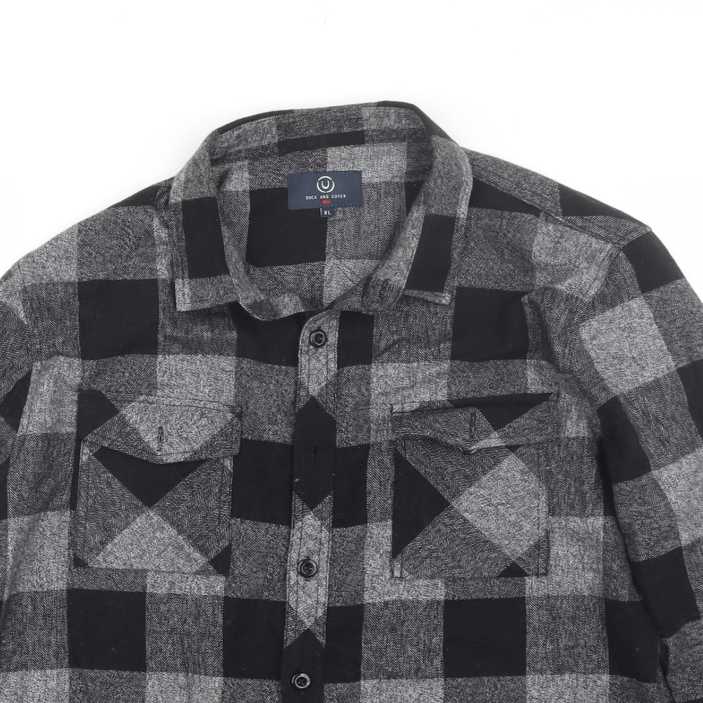 Duck & Cover Mens Black Plaid   Button-Up Size XL