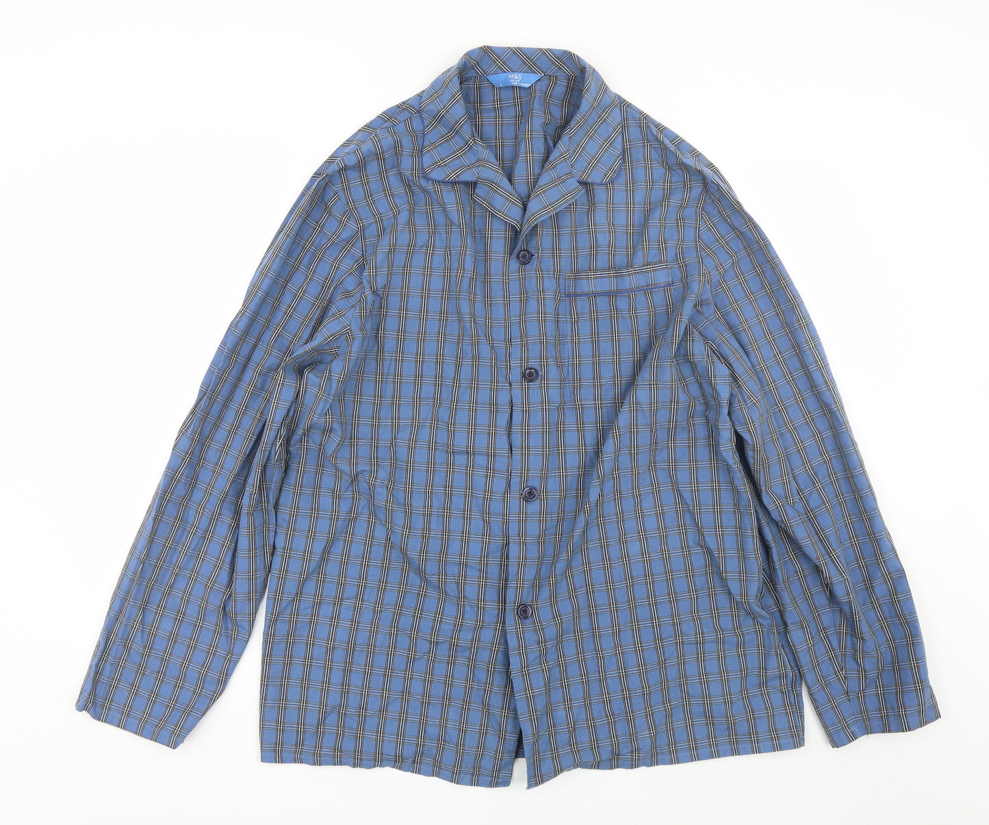 M&S Mens Blue Plaid   Pyjama Top Size L