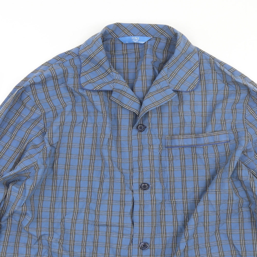 M&S Mens Blue Plaid   Pyjama Top Size L