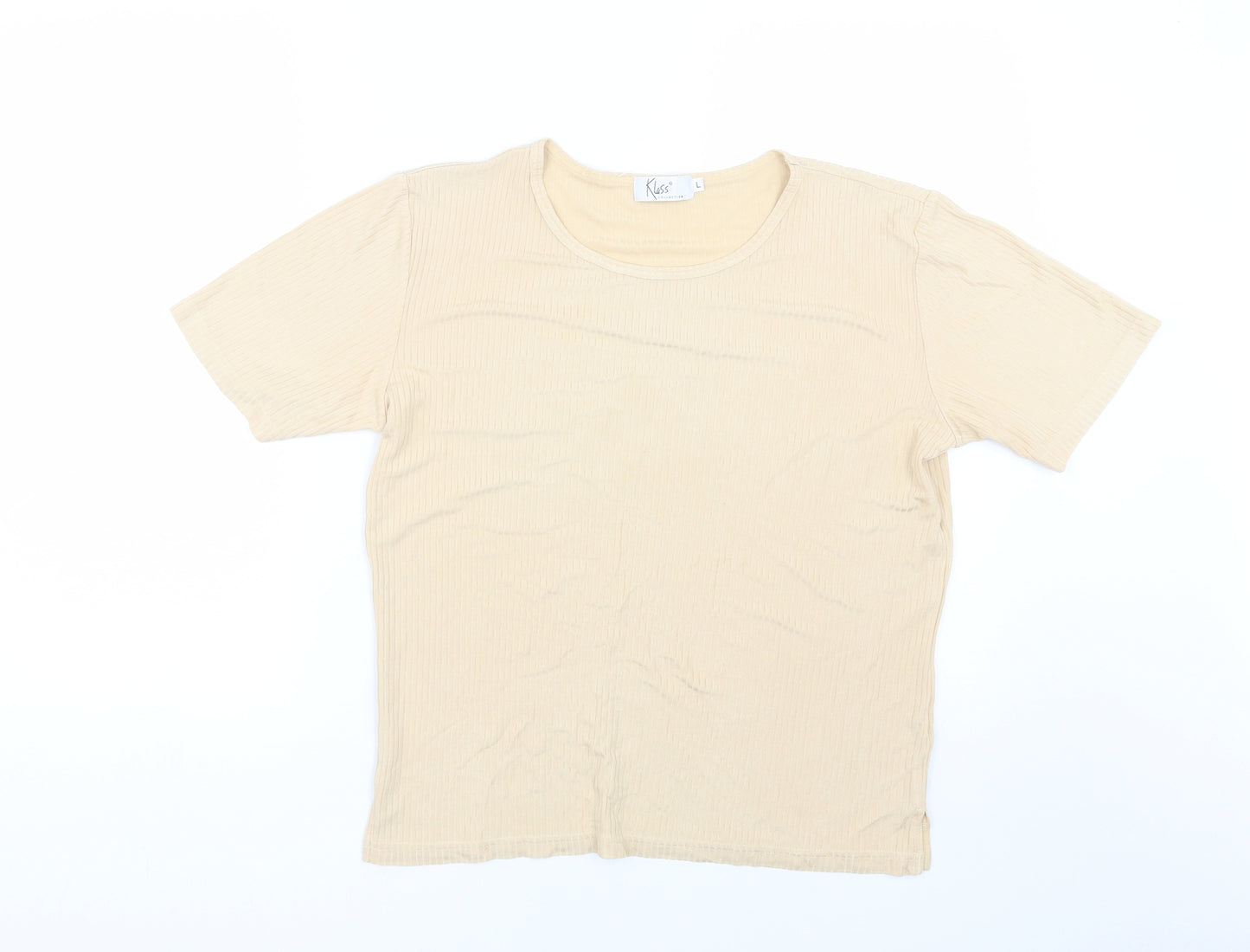 Klass Womens Beige Striped  Basic T-Shirt Size L
