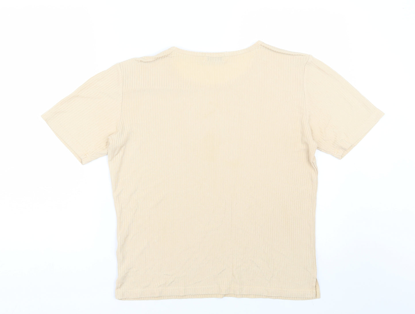 Klass Womens Beige Striped  Basic T-Shirt Size L