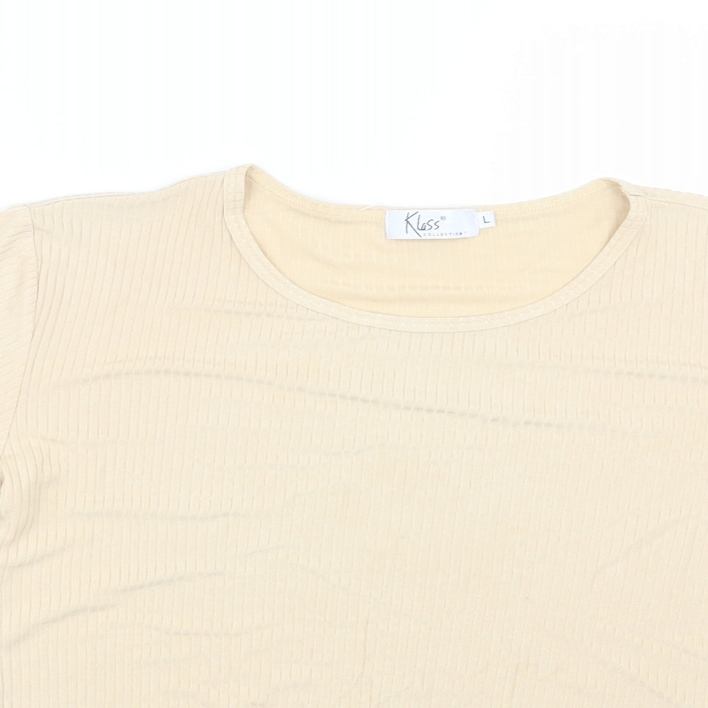 Klass Womens Beige Striped  Basic T-Shirt Size L