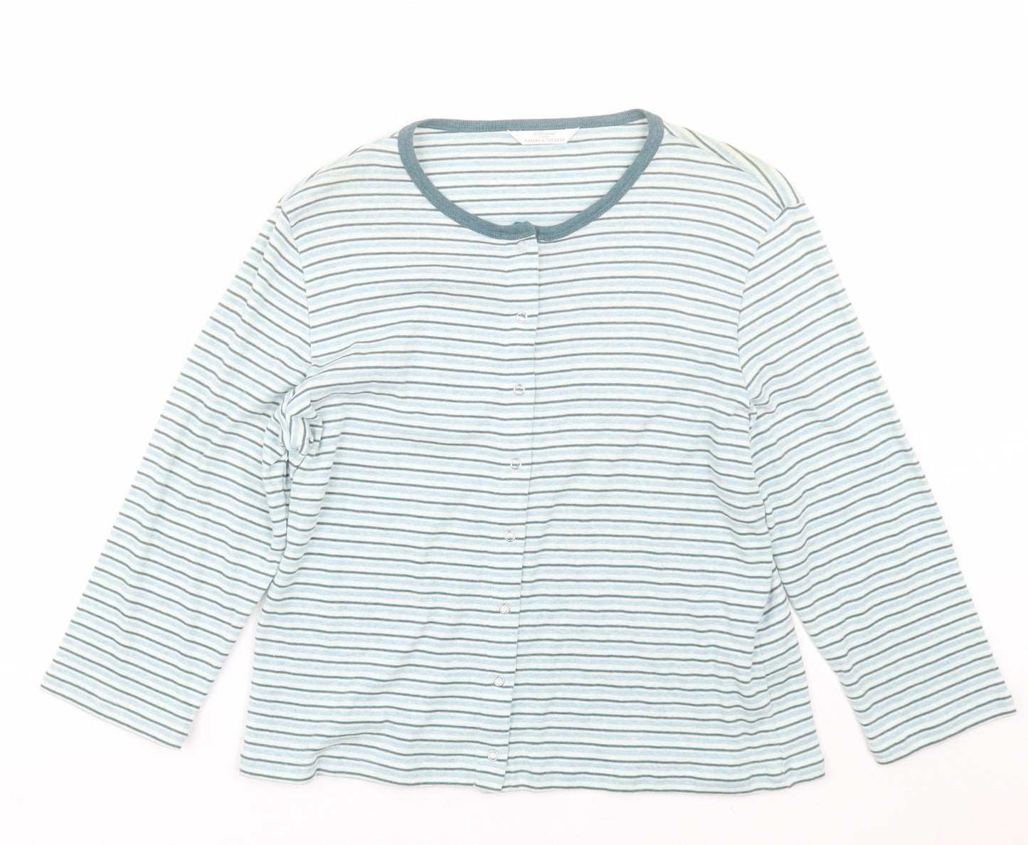 M&S Womens Blue Striped  Cardigan Jumper Size 16