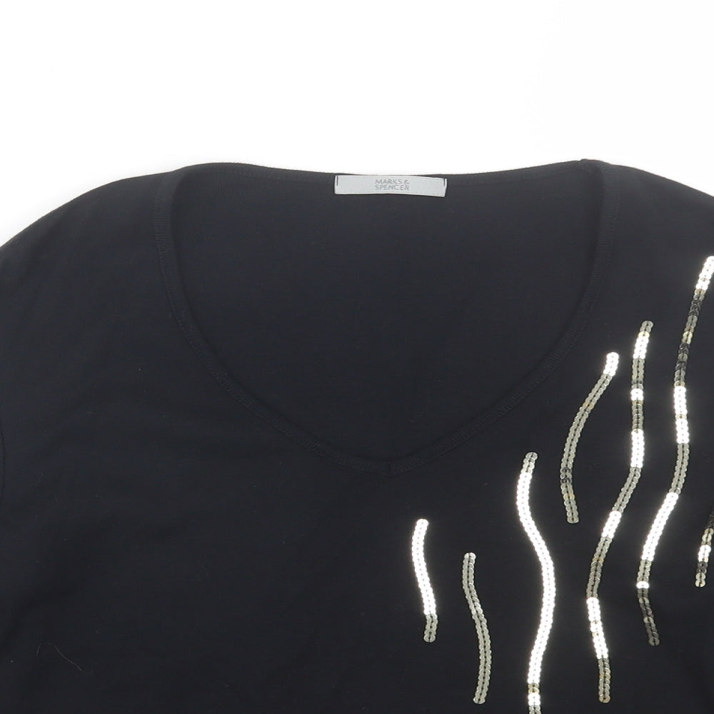 M&S Womens Black   Basic T-Shirt Size 14