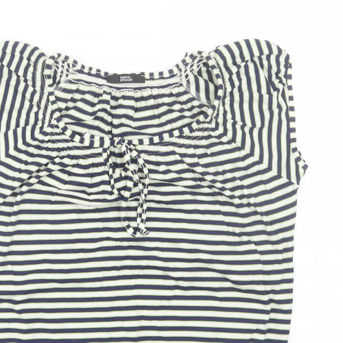 M&S Womens Blue Striped  Basic T-Shirt Size 8