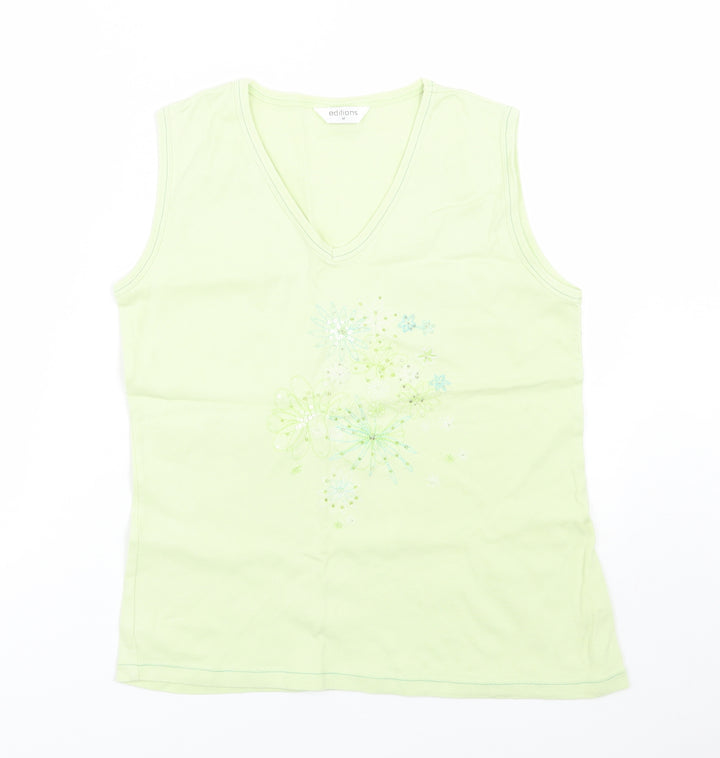 Editions Womens Green Floral  Basic Tank Size M