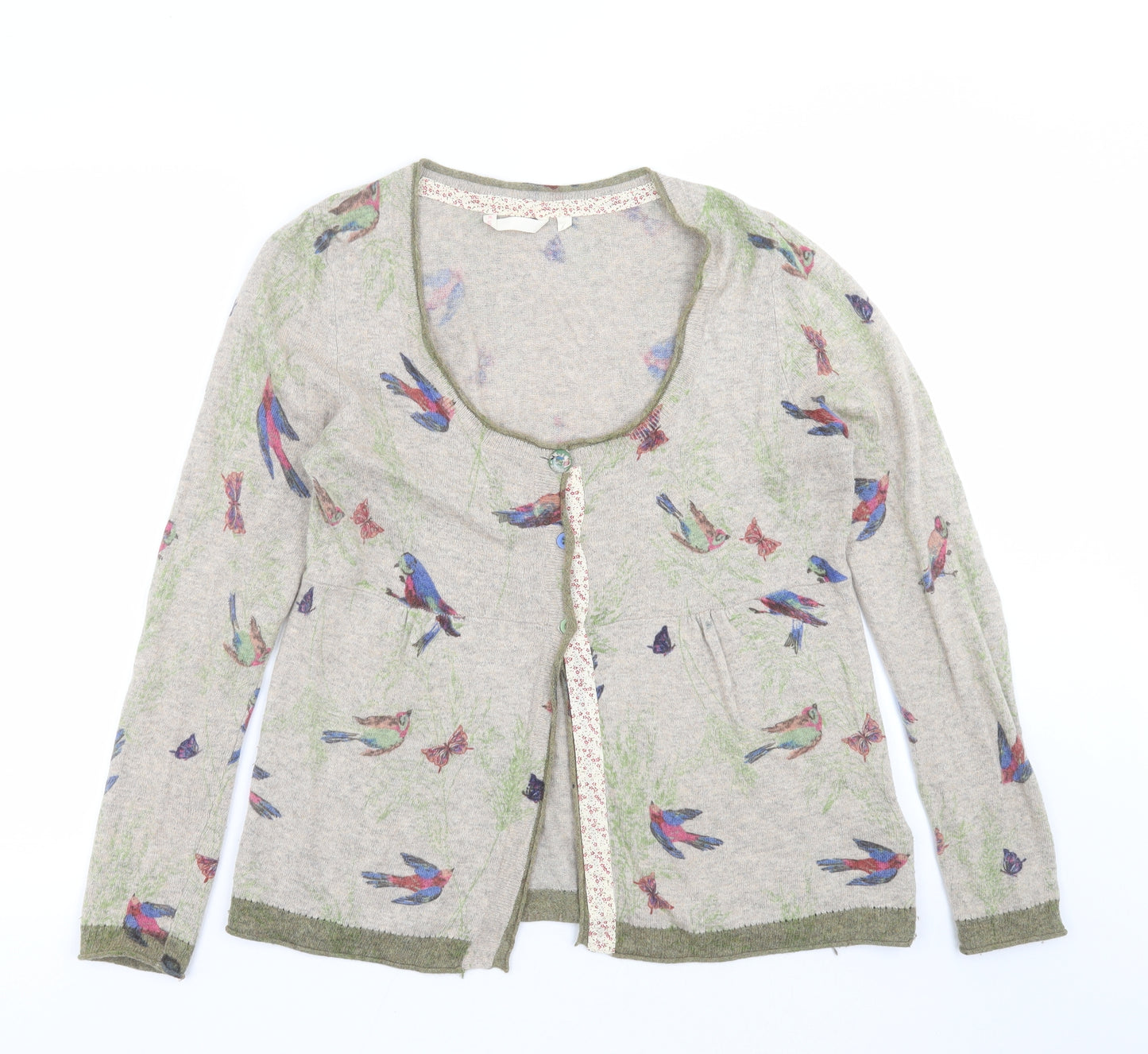 White Stuff Womens Beige  Knit Cardigan Jumper Size 14  - birds